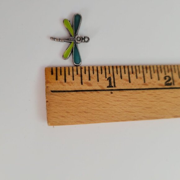 Dragonfly Sterling Pendant Charm Green & Blue Enamel Silver Tone 1 Inch Long - Picture 4 of 4